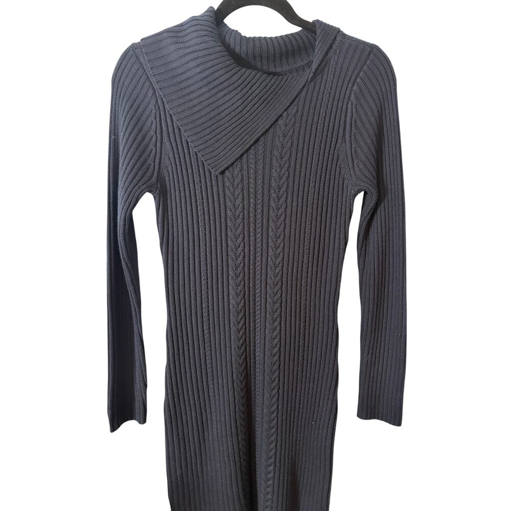 Calvin Klein Ribbed Sweater Dress S Asymmetrical Turtleneck Minimalist Fall Chic - Picture 3 of 6